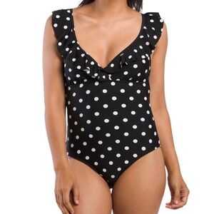 TAHARI SWIMSUIT SIZE LARGE POLKA DOT SURPLICE ONE PIECE SWIMSUIT  BEACHWEAR